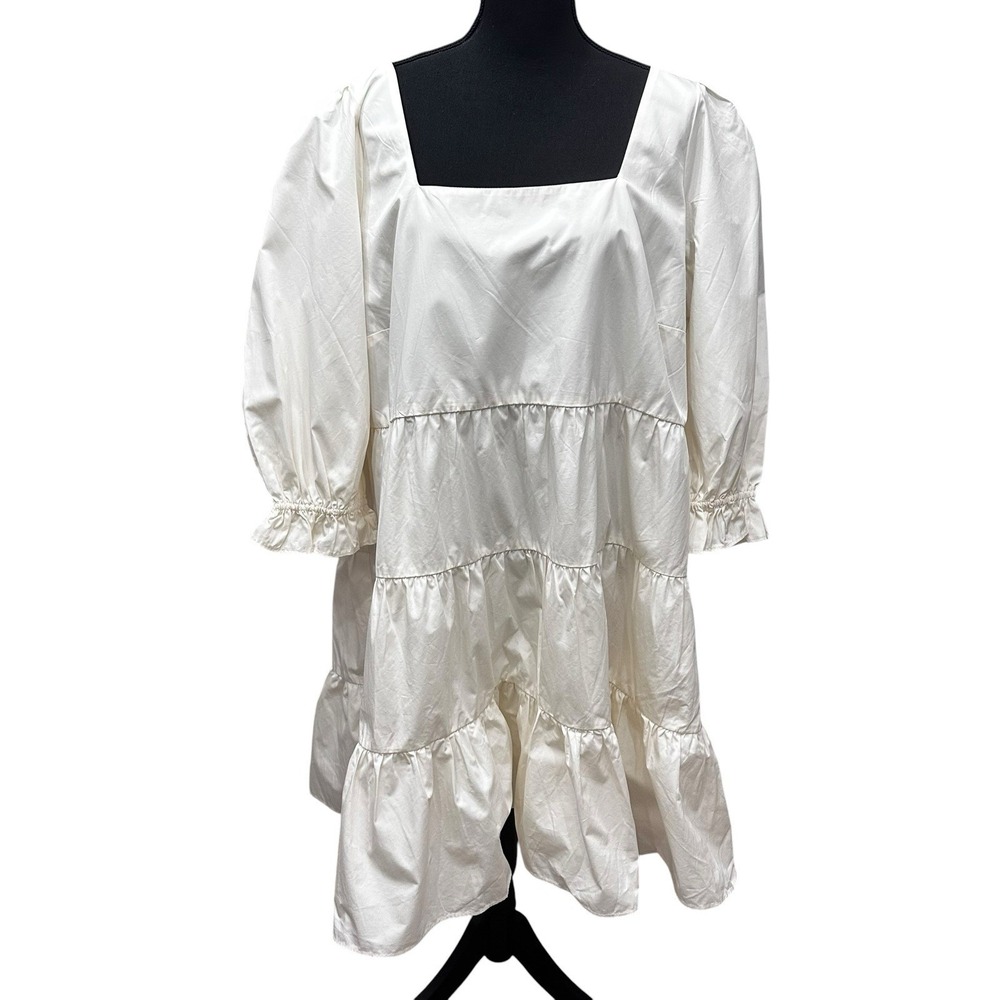MADEWELL Lizzie Poplin Baby Doll Tiered Puff-Sleeve Mini Dress Size 2XL Ivory
